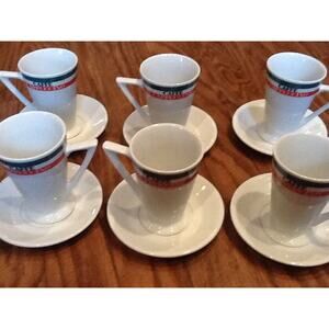 Levtov China 6 Piece Caffe cappuccino Set Cups And Saucers New